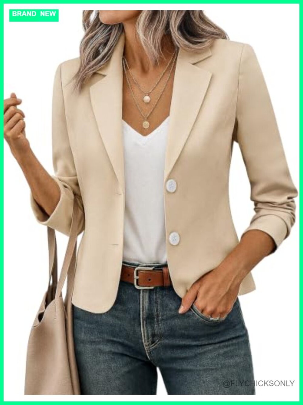 FOLUNSI Women's Cropped Blazer Notch Lapel Business Casual S-XL